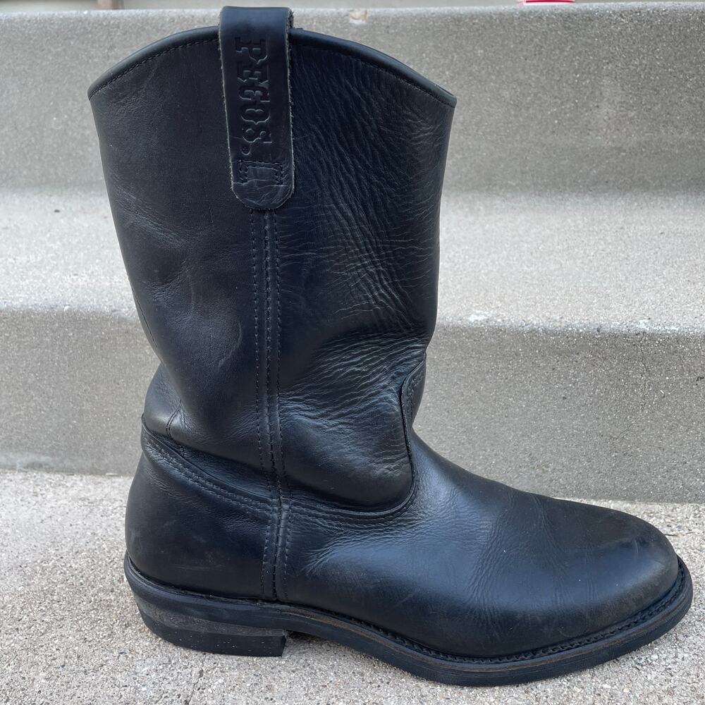 Red Wing Pecos Boots Mens 10.5 B Black Leather Vibram Work Ranch Western Pull On - Picture 8 of 16